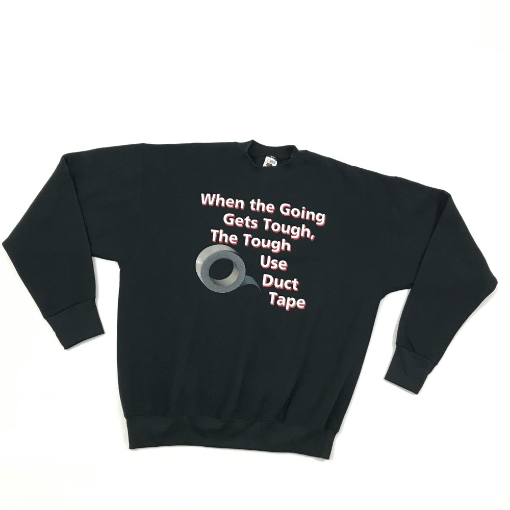 VINTAGE Duct Tape Sweatshirt Black Sweater Men's - Picture 2 of 5